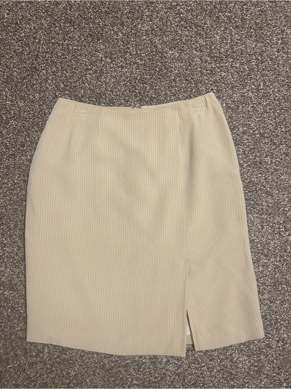 Classic Cream Pencil Skirt with Subtle Pinstripes Slit Mini Fall Festive Silk